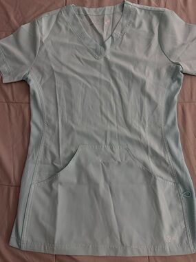 White Cross Teal V-Neck Medical Scrub Top